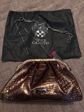 NWT Vince Camuto Bronze Croc-Embossed 2 in 1 Chain Bag/Clutch